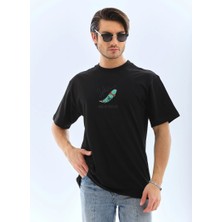 Velmora Fashion Erkek Kısa Kol Yazlık Tişört Bisiklet Yaka Baskılı Oversize T-Shirt - Siyah