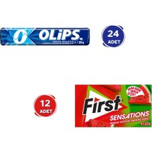 First Sensations Karpuz Aromalı Sakız (27GR x 12 Adet)- Olips Mentol Okaliptüs 24'lü Paket (28GR x 24 Adet)