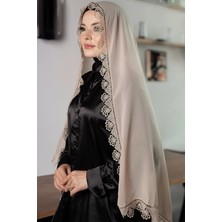 Hürrem Bone Bej Namaz Başörtüsü Şal Şifon Kumaş Güpürlü 202106_12