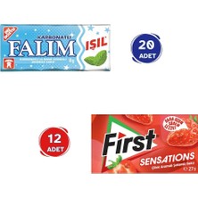 Falım Işıl Karbonatlı & Nane Aromalı Sakız (5'li x 20 Adet)- First Sensations Çilek Aromalı Sakız (27GR x 12 Adet)