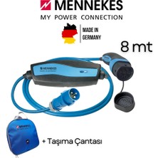 Mennekes Ev Tipi Elektrikli Araç Şarj Kablosu - 3,7kW - 8mt - Endüstriyel Priz Uyumlu - Tip2 Soketli - Taşınabilir Mobil Şarj Kablosu