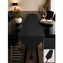 Burku Runner Leke Tutmaz Dertsiz Siyah Kumaş Dekoratif Çeyiz 35X140