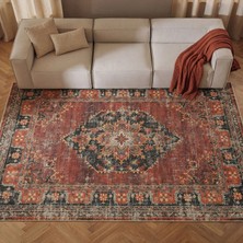 Cool Halı Private Xw Kiremit Rengi Eskitme Vintage Halı Modern Yıkanabilir Etnik Desenli Bohem Salon Halısı
