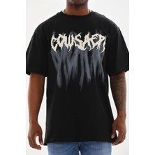 Velmora Fashion Erkek Baskılı T-Shirt Kısa Kol Bisiklet Yaka Rahat Kalıp Tişört - Siyah