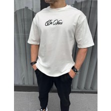 Velmora Fashion Erkek Baskılı T-Shirt Kısa Kol Bisiklet Yaka Regular Fit Rahat Kalıp Günlük Tişört - Beyaz