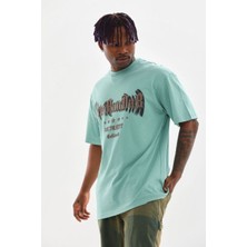 Velmora Fashion Erkek Baskılı T-Shirt Kısa Kol Bisiklet Yaka Rahat Kalıp Tişört - Mint Yeşili