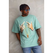 Velmora Fashion Erkek Baskılı T-Shirt Kısa Kol Bisiklet Yaka Rahat Kalıp Tişört - Mint Yeşili