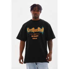 Velmora Fashion Erkek Baskılı T-Shirt Kısa Kol Bisiklet Yaka Rahat Kalıp Tişört - Siyah