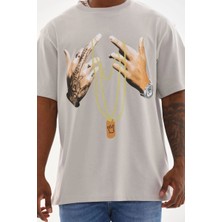 Velmora Fashion Erkek Baskılı T-Shirt Kısa Kol Bisiklet Yaka Rahat Kalıp Tişört - Gri