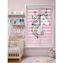 Adhome Isim Yazılabilir Çiçekli Taçlı Ünikorn Dijital Baskılı Zebra Perde | Ölçü: 30 x 30