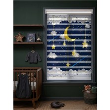 Adhome Gece Gökyüzü Asılı Yıldızlar ve Ay Dede Desenli Dijital Baskılı Çocuk Odası Zebra Perde | Ölçü: 30 x 30
