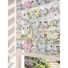 Adhome Sevimli Pastel Bulutlar ve Uyuyan Ay Dijital Baskılı Bebek Odası Zebra Perde | Ölçü: 30 x 30