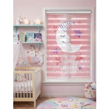 Adhome Uyuyan Ay Dede ve Yıldızlar Dijital Baskılı Bebek Odası Zebra Perde | Ölçü: 30 x 30