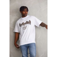 Velmora Fashion Erkek Baskılı T-Shirt Kısa Kol Bisiklet Yaka Rahat Kalıp Tişört - Beyaz