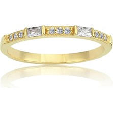 Fasek Gold 0,10CT Baget 0,18CT Pırlanta(Signity Zirkon)Taşlı Sıralı 925 Ayar Gümüş Alyans-Hediye Gümüş Yüzük