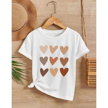 Velmora Fashion Kız Çocuk Bisiklet Yaka Baskılı T-Shirt - Beyaz