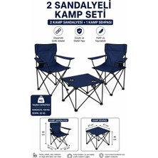 2 Adet Mavi / Lacivert Katlanır Kamp Sandalyesi 1 Adet Masa Piknik Çantalı