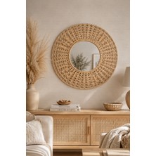 Naturel Dekor Rattan Hazeran Örme Dekoratif Ayna 55 cm, Bohem, Iskandinav, Modern, Hasır, Bambu