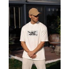 Velmora Fashion Erkek Kısa Kol Yazlık Tişört Bisiklet Yaka Baskılı Oversize T-Shirt - Beyaz