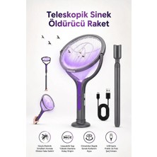 Byanes 2in1 Elektrikli Sinek Öldürücü Raket Masa Üstü Teleskobik Tavana Uzatılabilir Katlanır Raket
