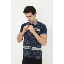 Velmora Fashion Erkek Polo Yaka  tişört Slim Fit Baskılı Kısa kol T-Shirt - Lacivert