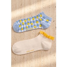 Bony Socks Kadın 2'li Limon Desenli Step Çorap