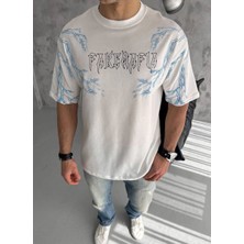 Velmora Fashion Erkek Bisiklet Yaka Yıldırım Baskılı  Kısa kol T-Shirt - Beyaz