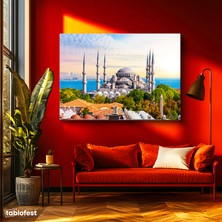 Tablofest Yatay Kanvas Tablo Sultanahmet Camii ve Ağaçlar Şehir Mimari Tablo Ev Ofis Duvar Dekoru