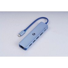 Vcom CUE55 Mavi Type-C To Hdmi(4K@30Hz)+Gigabit Lan+Usb3.0+Pd 3.0 100W Çoklayıcı (Kdo)