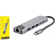Hadron HDX7791 Type-C Hdtv Combo HDMI 4K 30HZ + 2-Type-C + 2-Usb3.0 + Lan 6ın1 Gri (Kdo)