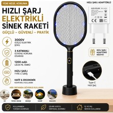 Byanes Şarjlı Sinek Raketi USB Type-C Elektrikli Standlı Sivrisinek Öldürücü El Tipi Mor Işıklı Dijital Ekranlı