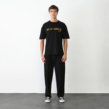 Velmora Fashion Erkek Baskılı T-Shirt Kısa Kol Bisiklet Yaka Regular Fit Rahat Kalıp Günlük Tişört - Siyah