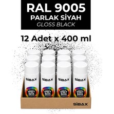 Sibax Akrilik Sprey Boya Parlak Siyah (Ral 9005) 12’li Paket 400 ml x 12 Adet