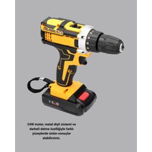 Uravas Store 24 Parça Çift Bataryalı Akülü Darbeli Matkap – Güçlü Motor, Metal Dişli, LED Işıklı