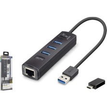 İetop Ietop RJ4503 USB Type-C 3.2 Gen1 Combo Anahtarlı Hub Gigabit Lan 4 Port 5 Gbps Siyah (Kdo)