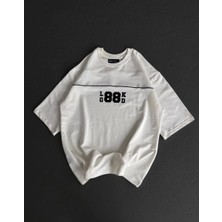 Tarz Yeri Kadın Baskılı T-Shirt Kısa Kol Bisiklet Yaka Oversize Rahat Kalıp Günlük Tişört   - Beyaz
