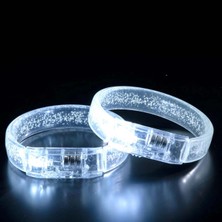 ALK Beyaz-Gümüş LED Işıklı Baskı Yapılabilen Pilli Bileklik Bilezik 1,5 cm Genişlik