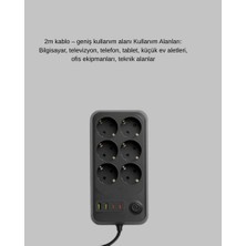 ALK Akım Korumalı 6’lı Priz 2xusb 2xtype-C Çıkış Yüksek Gerilim Koruma Çoklu Priz Çoğaltıcı