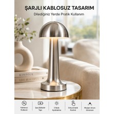 Uravas Store Şarjlı Kablosuz Mantar Masa Lambası Dokunmatik 3 Renk LED Modern Tasarım Yeni Nesil