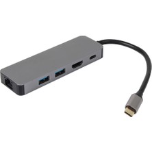 Vcom CU4592 Type-C To HDMI (4K@30Hz)+2-USB A 3.0 (5gb)+Gigabit Lan+Pd 3.0 100W Çoklayıcı (Kdo)