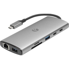 Vcom CUE68 Type-C To 2-HDMI(4K@60Hz)+G Lan+2-Usb 3.0+2-TYPE-C(10GB)+SD Tf+Pd3.0 100W Çoklayıcı (Kdo)