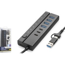 Nodar Hadron HDX7062 7 Port USB Hub 5gbps 4x Usb-A 3.2 + 3x Usb-C 3.2 7 Port 2in1 Kablolu Çoklayıcı Siyah (Kdo)