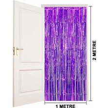 ALK Mor Renk Ekstra Metalize Parlak Saçaklı Arka Fon Perde Ithal A Kalite 1x2 Metre