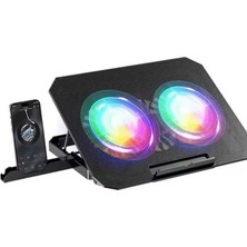 Uravas Store Mey Ithalat® Notebook Soğutucu Stand Rgb Aydınlatmalı Iki Fanlı Laptop Altlığı