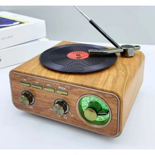 ALK Nostaljik Tasarım Plak Çalar Görünümlü Radyolu Bluetooth Hoparlör Retro Müzik Plak Açık Kahverengi