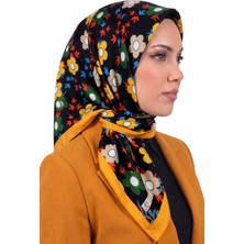 Hadiora Siyah Sarı Çiçek Desenli Organik Pamuk Soft Eşarp