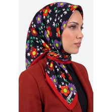 Hadiora Siyah Kırmızı Çiçek Desenli Organik Pamuk Soft Eşarp
