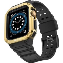 Uravas Store Newface Apple Watch 42MM KR401 Silikon Kordon - Siyah-Gold