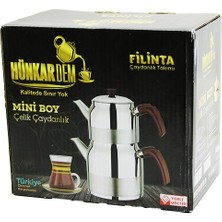 Uravas Store Filinta Mini Boy Çelik Çaydanlık Seti Çift Kapaklı Renkli Bakalit Kulp Üst Demlik: 1lt - Alt Suluk: 1.5lt Kendinden Süzgeçli (5528)