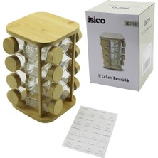 Uravas Store 16PCS Kare - Döner Standlı Cam - Bambu Kapak Tuzluk - Baharatlık Bambu Stand (5528)
